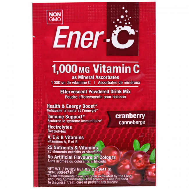 Ener-C, Витамин C, шипучий растворимый порошок для напитка со вкусом клюквы, 30 пакетиков, 10,0 унций (282,3 г) Ener-C, Витамин C, шипучий растворимый порошок для напитка со вкусом клюквы, 30 пакетиков, 10,0 унций (282,3 г)