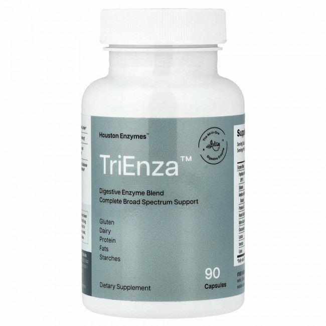 Houston Enzymes, TriEnza, ферменты помогающие при пищевой непереносимости, 90 капсул