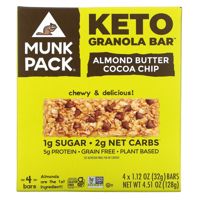Munk Pack, Keto Granola, батончики с миндальным маслом и какао, 4 батончика по 32 г (1,12 унции) Munk Pack, Keto Granola, батончики с миндальным маслом и какао, 4 батончика по 32 г (1,12 унции)