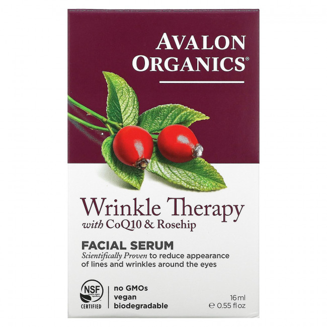 Avalon Organics, Wrinkle Therapy с коэнзимом Q10 и шиповником, сыворотка для лица, 16 мл (0,55 жидк. Унции) Avalon Organics, Wrinkle Therapy с коэнзимом Q10 и шиповником, сыворотка для лица, 16 мл (0,55 жидк. Унции)