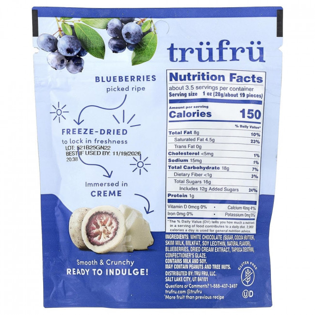 Tru Fru, сушеные методом сублимации свежие черника со сливками, 96 г (3,4 унции)
