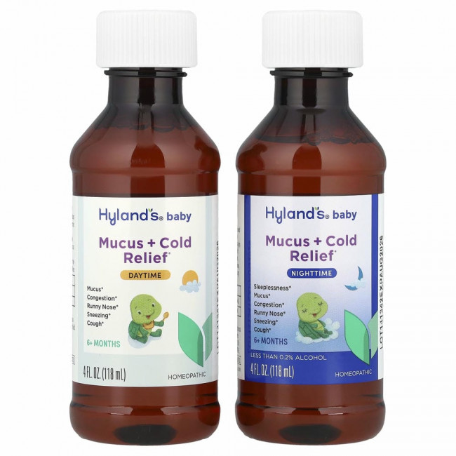 Hyland's, Baby, средство от слизи и простуды, дневное и ночное средство, для детей от 6 месяцев, 2 флакона по 118 мл (4 жидк. Унции)