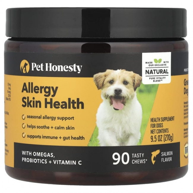 Pet Honesty, Allergy Skin Health, для собак, лосось, 90 вкусных жевательных таблеток, 270 г (9,5 унции) Pet Honesty, Allergy Skin Health, для собак, лосось, 90 вкусных жевательных таблеток, 270 г (9,5 унции)