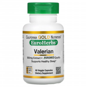 California Gold Nutrition, EuroHerbs, валериана, европейское качество, 500 мг, 60 растительных капсул