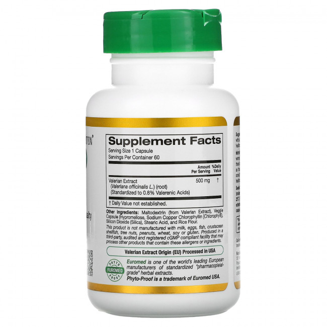 California Gold Nutrition, EuroHerbs, валериана, европейское качество, 500 мг, 60 растительных капсул