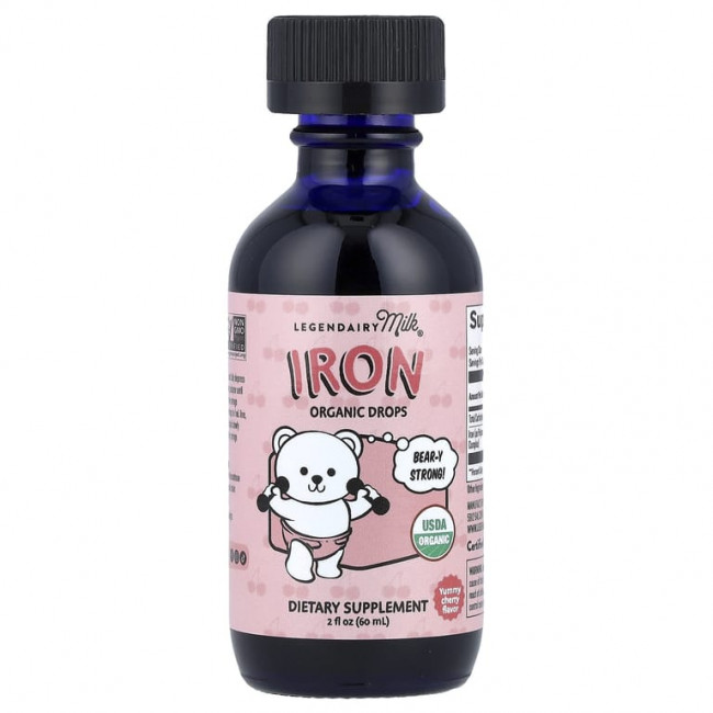 Legendairy Milk, Iron Organic Drops, для детей от 4 месяцев, вкусная вишня, 60 мл (2 жидк. Унции) Legendairy Milk, Iron Organic Drops, для детей от 4 месяцев, вкусная вишня, 60 мл (2 жидк. Унции)