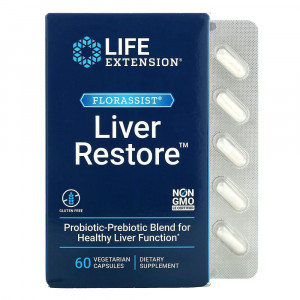 Life Extension, FLORASSIST Liver Restore, добавка для здоровья печени, 60 вегетарианских капсул Life Extension, FLORASSIST Liver Restore, добавка для здоровья печени, 60 вегетарианских капсул