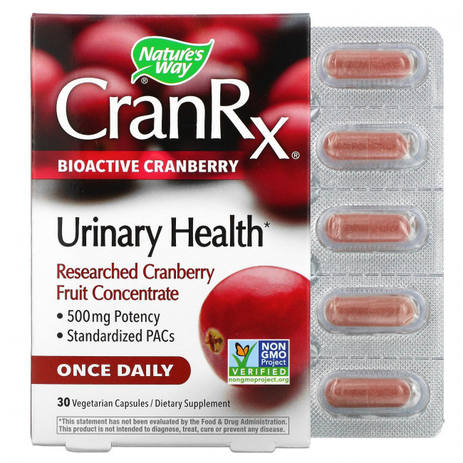 Nature's Way, CranRx, Urinary Health, биоактивная клюква, 500 мг, 30 вегетарианских капсул Nature's Way, CranRx, Urinary Health, биоактивная клюква, 500 мг, 30 вегетарианских капсул