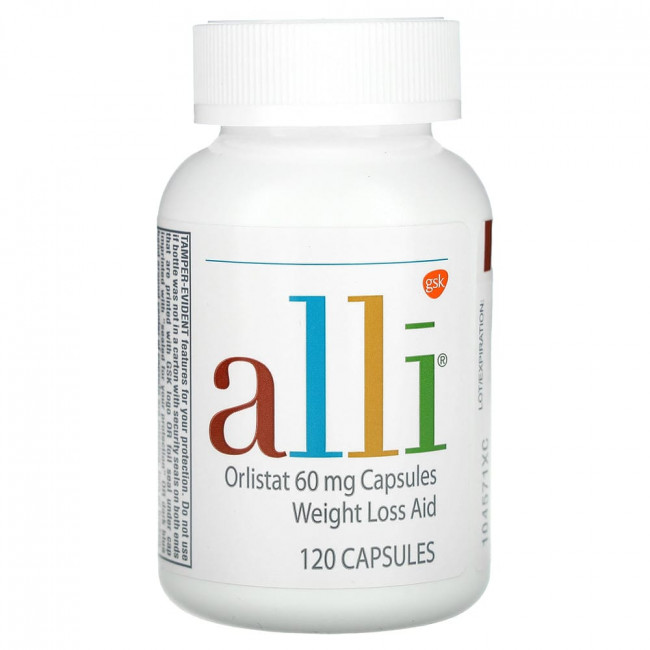 Alli, Орлистат, Средство для похудения, Сменный блок, 60 мг, 120 капсул