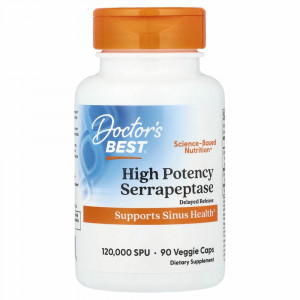 Doctor's Best, серрапептаза высокой эффективности, 120 000 SPU, 90 вегетарианских капсул