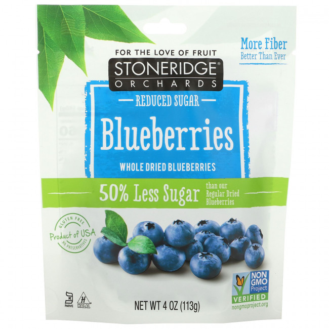 Stoneridge Orchards, Голубика, сушеная цельная голубика, с пониженным содержанием сахара, 113 г (4 унции) Stoneridge Orchards, Голубика, сушеная цельная голубика, с пониженным содержанием сахара, 113 г (4 унции)