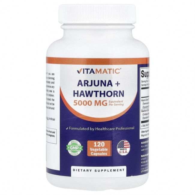 Vitamatic, арджуна и боярышник, 120 растительных капсул Vitamatic, арджуна и боярышник, 120 растительных капсул