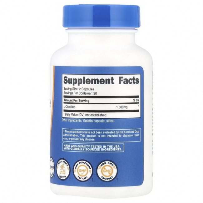 Nutricost, L-цитруллин, 60 капсул (750 мг на капсулу)