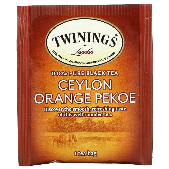 Twinings, Цейлонский апельсиновый чай Pekoe, 20 чайных пакетиков, 40 г (1,41 унции) Twinings, Цейлонский апельсиновый чай Pekoe, 20 чайных пакетиков, 40 г (1,41 унции)