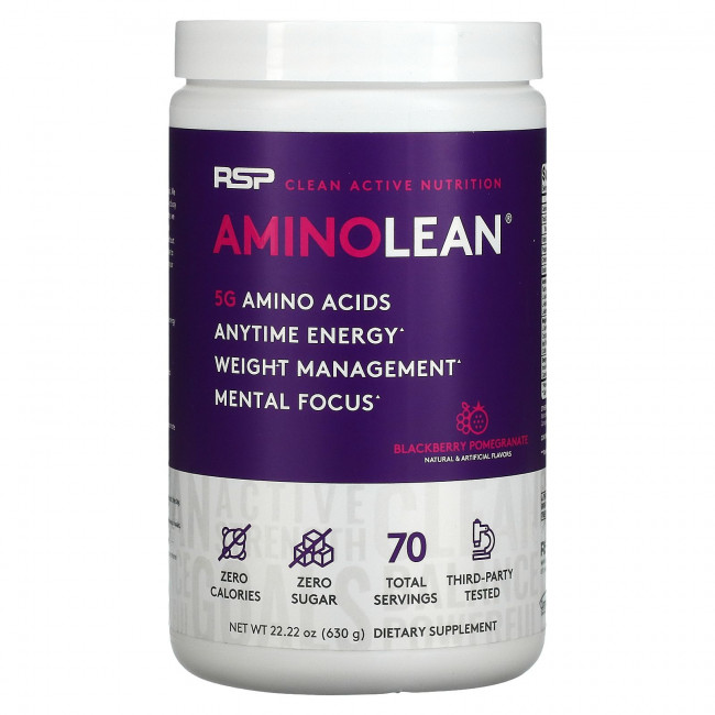 RSP Nutrition, AminoLean, аминокислоты + Anytime Energy, ежевика и гранат, 630 г (22,22 унции) RSP Nutrition, AminoLean, аминокислоты + Anytime Energy, ежевика и гранат, 630 г (22,22 унции)