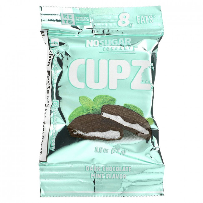 No Sugar Company, Cupz, темный шоколад с мятным вкусом, 12 шт. по 17 г (0,6 унции)