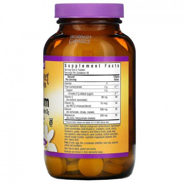 Bluebonnet Nutrition, EarthSweet, жевательные таблетки, кальций, магний и витамин D3, со вкусом апельсина и ванили, 90 жевательных таблеток Bluebonnet Nutrition, EarthSweet, жевательные таблетки, кальций, магний и витамин D3, со вкусом апельсина и ванили, 90 жевательных таблеток