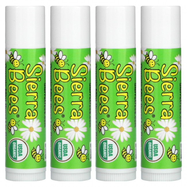 Sierra Bees, Органические бальзамы для губ, мятный взрыв, 4 штуки в упаковке весом 0,15 унции (4,25 г) каждая Sierra Bees, Органические бальзамы для губ, мятный взрыв, 4 штуки в упаковке весом 0,15 унции (4,25 г) каждая