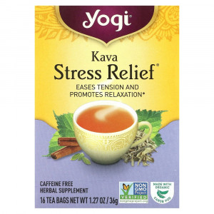Yogi Tea, Kava Stress Relief (Кава антистресс), без кофеина, 16 чайных пакетиков, 36 г (1,27 унции) Yogi Tea, Kava Stress Relief (Кава антистресс), без кофеина, 16 чайных пакетиков, 36 г (1,27 унции)