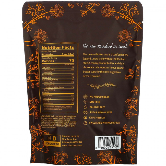 ChocZero, конфеты с черным шоколадом и арахисовой пастой, 85 г (3 унции)
