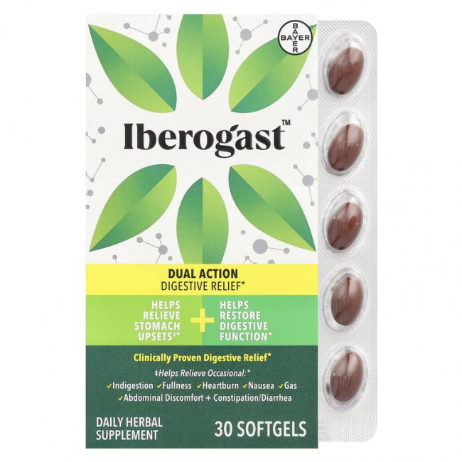 Iberogast, Облегчение пищеварения двойного действия, 30 мягких таблеток Iberogast, Облегчение пищеварения двойного действия, 30 мягких таблеток