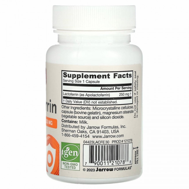 Jarrow Formulas, Лактоферрин, сублимированный, 250 мг, 30 капсул Jarrow Formulas, Лактоферрин, сублимированный, 250 мг, 30 капсул