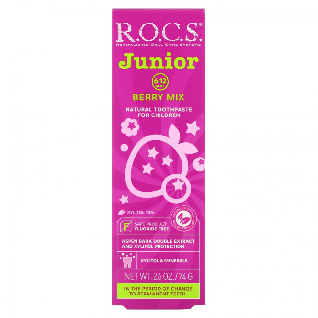 R.O.C.S., Junior, зубная паста со вкусом ягод, для детей 6?12 лет, 74 г (2,6 унции) R.O.C.S., Junior, зубная паста со вкусом ягод, для детей 6?12 лет, 74 г (2,6 унции)