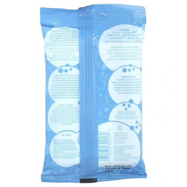 Dr. Brown's, Салфетки для зубов и десен, с виноградом, 30 салфеток Dr. Brown's, Салфетки для зубов и десен, с виноградом, 30 салфеток