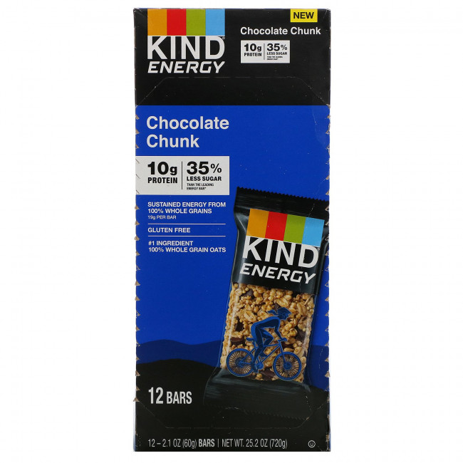 KIND Bars, Energy, кусочки шоколада, 12 батончиков по 2,1 унции (60 г) каждый KIND Bars, Energy, кусочки шоколада, 12 батончиков по 2,1 унции (60 г) каждый