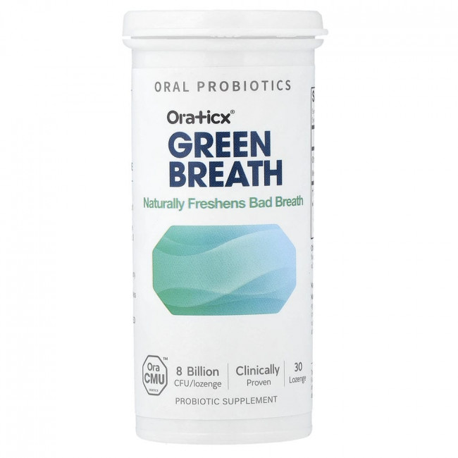 Oraticx, Green Breath, пробиотическая добавка, мята, 8 миллиардов КОЕ, 30 пастилок Oraticx, Green Breath, пробиотическая добавка, мята, 8 миллиардов КОЕ, 30 пастилок