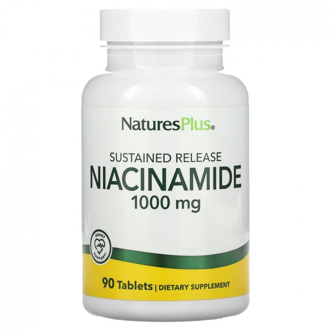 NaturesPlus, никотинамид замедленного высвобождения, 1000 мг, 90 таблеток NaturesPlus, никотинамид замедленного высвобождения, 1000 мг, 90 таблеток