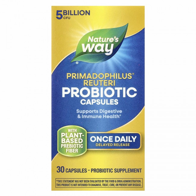 Nature's Way, Primadophilus® Reuteri, пробиотик, 5 млрд КОЕ, 30 капсул Nature's Way, Primadophilus® Reuteri, пробиотик, 5 млрд КОЕ, 30 капсул