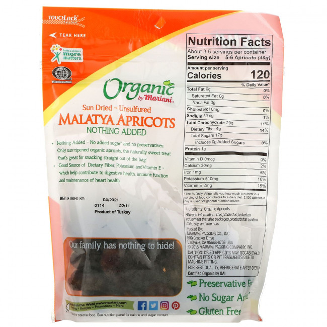 Mariani Dried Fruit, Органические сушеные на солнце - несульфидные, абрикосы малатья, 142 г (5 унций) Mariani Dried Fruit, Органические сушеные на солнце - несульфидные, абрикосы малатья, 142 г (5 унций)