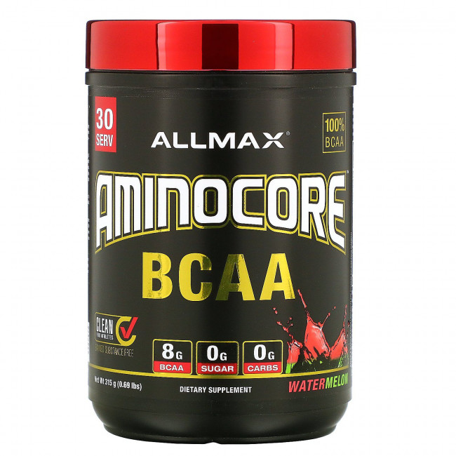 ALLMAX Nutrition, AMINOCORE BCAA, Арбуз, 315 г (0,69 фунта) ALLMAX Nutrition, AMINOCORE BCAA, Арбуз, 315 г (0,69 фунта)