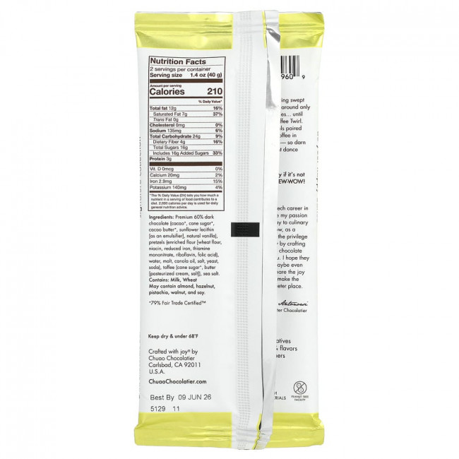Chuao Chocolatier, плитка темного шоколада, крендель с ирисками Pretzel Toffee Twirl™, 80 г (2,8 унции) Chuao Chocolatier, плитка темного шоколада, крендель с ирисками Pretzel Toffee Twirl™, 80 г (2,8 унции)