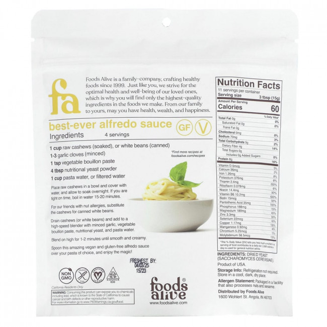 Foods Alive, суперфуд, необогащенные пищевые дрожжи, 170 г (6 унций) Foods Alive, суперфуд, необогащенные пищевые дрожжи, 170 г (6 унций)