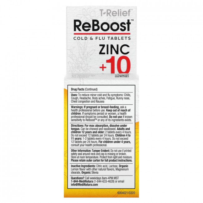 MediNatura, T-Relief, ReBoost, цинк + 10 ингредиентов, таблетки от простуды и гриппа, 60 таблеток MediNatura, T-Relief, ReBoost, цинк + 10 ингредиентов, таблетки от простуды и гриппа, 60 таблеток