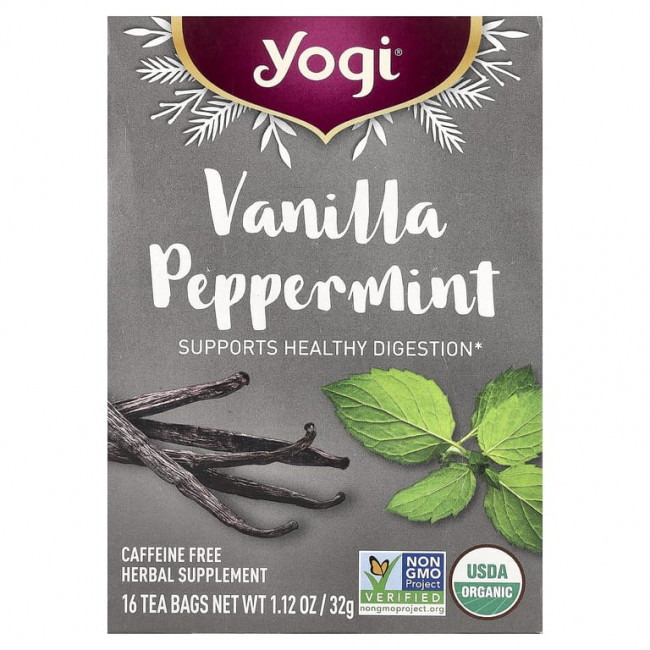 Yogi Tea, ваниль и перечная мята, без кофеина, 16 чайных пакетиков, 32 г (1,12 унции)