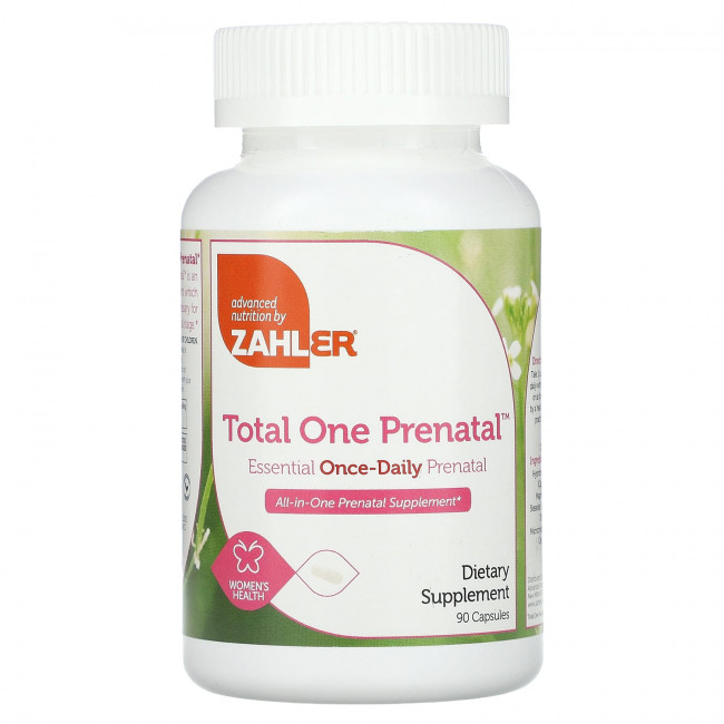 Zahler, Total One Prenatal, незаменимая пренатальная добавка для приема один раз в день, 90 капсул Zahler, Total One Prenatal, незаменимая пренатальная добавка для приема один раз в день, 90 капсул