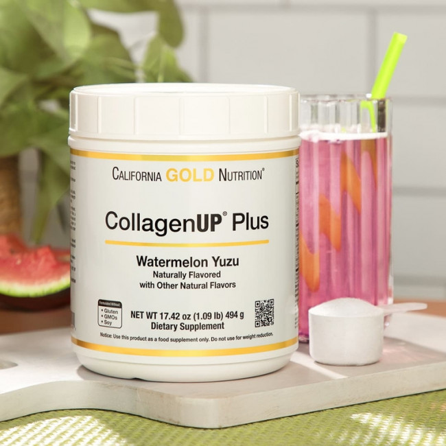 California Gold Nutrition, CollagenUp Plus, пептиды гидролизованного морского коллагена с клетчаткой и незаменимыми аминокислотами, со вкусом арбуза и юдзу, 494 г (1,09 фунта) California Gold Nutrition, CollagenUp Plus, пептиды гидролизованного морского коллагена с клетчаткой и незаменимыми аминокислотами, со вкусом арбуза и юдзу, 494 г (1,09 фунта)