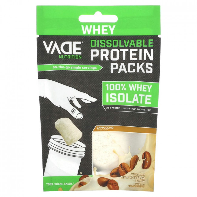 Vade Nutrition, Dissolvable Protein Packs, 100% Whey Isolate, Cappuccino, 0.05 lb (24.8 g)