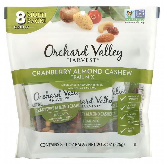 Orchard Valley Harvest, Смесь с клюквой и миндалем, кешью, 8 пакетиков, 226 г (8 унций) Orchard Valley Harvest, Смесь с клюквой и миндалем, кешью, 8 пакетиков, 226 г (8 унций)