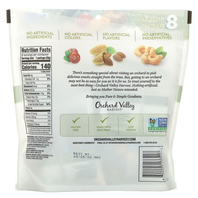 Orchard Valley Harvest, Смесь с клюквой и миндалем, кешью, 8 пакетиков, 226 г (8 унций) Orchard Valley Harvest, Смесь с клюквой и миндалем, кешью, 8 пакетиков, 226 г (8 унций)
