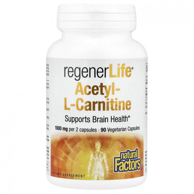 Natural Factors, RegenerLife®, ацетил-L-карнитин, 90 вегетарианских капсул (500 мг на капсулу) Natural Factors, RegenerLife®, ацетил-L-карнитин, 90 вегетарианских капсул (500 мг на капсулу)