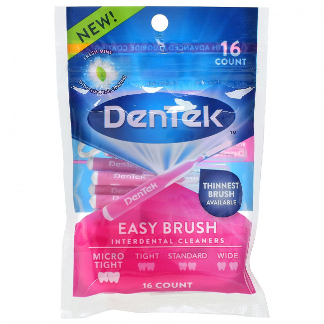 DenTek, Средство для чистки межзубных промежутков Easy Brush, Micro Tight, со вкусом свежей мяты, 16 шт. DenTek, Средство для чистки межзубных промежутков Easy Brush, Micro Tight, со вкусом свежей мяты, 16 шт.