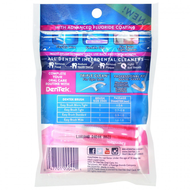 DenTek, Средство для чистки межзубных промежутков Easy Brush, Micro Tight, со вкусом свежей мяты, 16 шт. DenTek, Средство для чистки межзубных промежутков Easy Brush, Micro Tight, со вкусом свежей мяты, 16 шт.