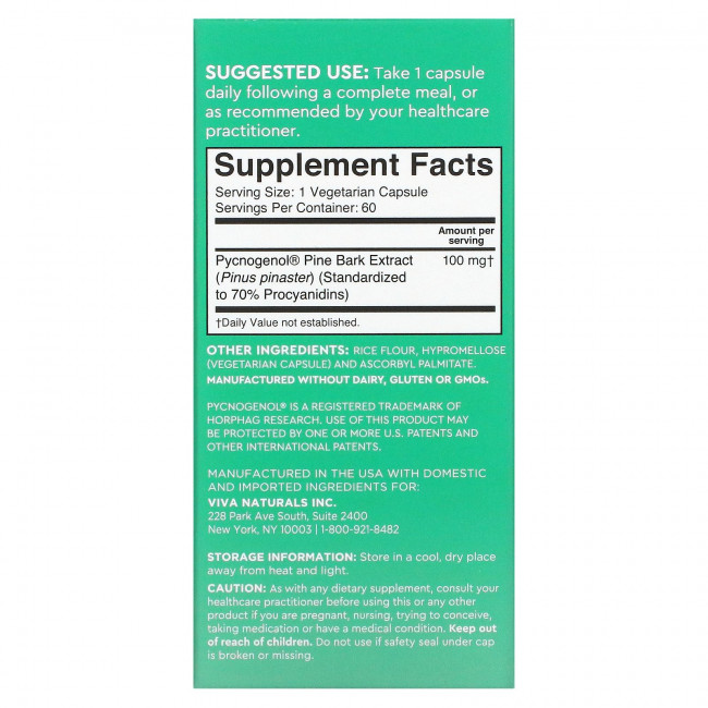 Viva Naturals, French-Maritime Pycnogenol`` 60 растительных капсул
