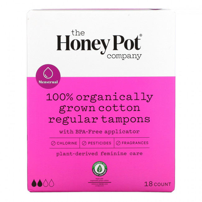 The Honey Pot Company, тампоны из 100% органического хлопка, нормал, 18 шт. The Honey Pot Company, тампоны из 100% органического хлопка, нормал, 18 шт.