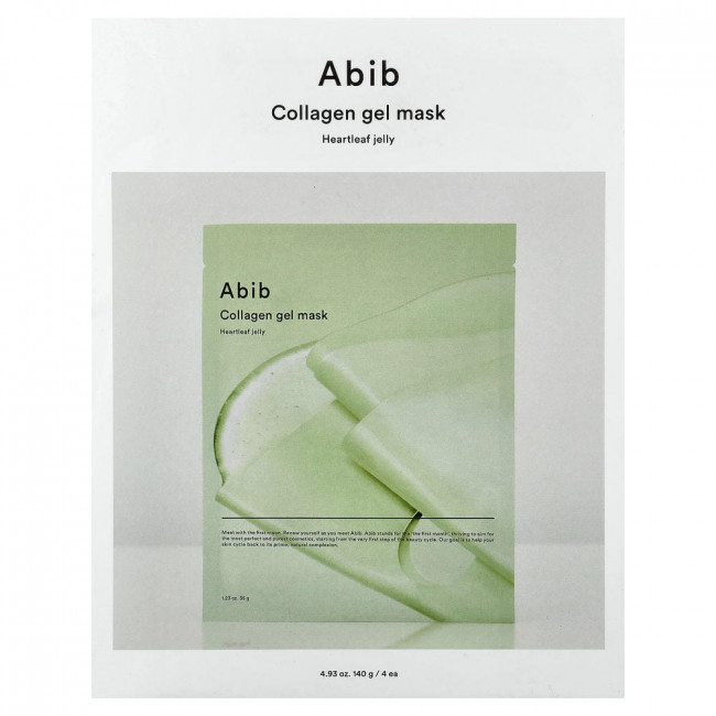 Abib, коллагеновая гелевая маска для лица, Heartleaf Jelly, 4 листа, 35 г каждый Abib, коллагеновая гелевая маска для лица, Heartleaf Jelly, 4 листа, 35 г каждый