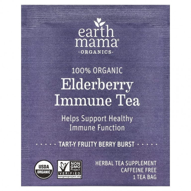 Earth Mama, Organics, 100% чай из органической бузины для укрепления иммунитета, с фруктово-ягодным вкусом, без кофеина, 16 чайных пакетиков, 28 г (0,98 унции) Earth Mama, Organics, 100% чай из органической бузины для укрепления иммунитета, с фруктово-ягодным вкусом, без кофеина, 16 чайных пакетиков, 28 г (0,98 унции)